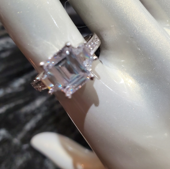 Diamonique Jewelry - DIAMONIQUE SS CZ EMERALD-CUT SOLITARE SZ 8